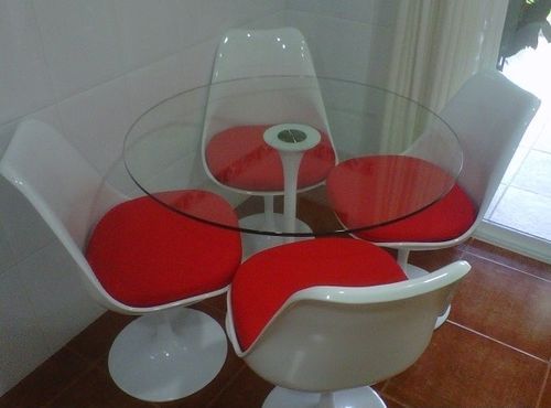 Table ronde moderne métal blanc et verre cristal blanc 90 cm - Photo n°2; ?>