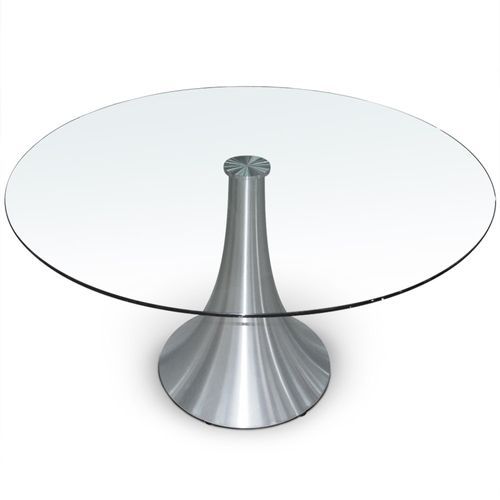 Table ronde verre et pied métal chromé Tassia 120 cm - Photo n°2; ?>