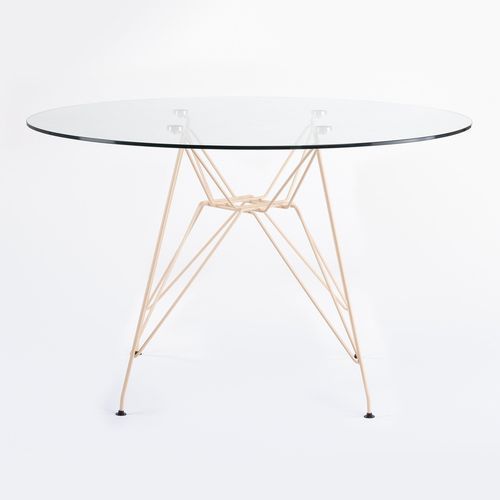 Table ronde verre trempé et pieds acier beige foncé mate Croizy 120 cm - Photo n°2; ?>