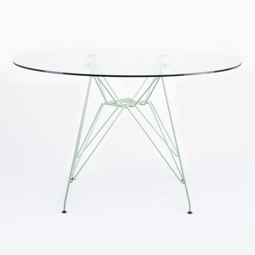Table ronde verre trempé et pieds acier vert pastel mate Croizy 120 cm - Photo n°2; ?>