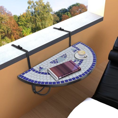 Table suspendue de balcon Bleu et blanc Mosaïque - Photo n°2; ?>