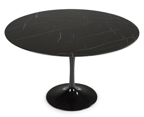 Table tulipe marbre et fibre de verre noir D 120 cm - Photo n°2; ?>