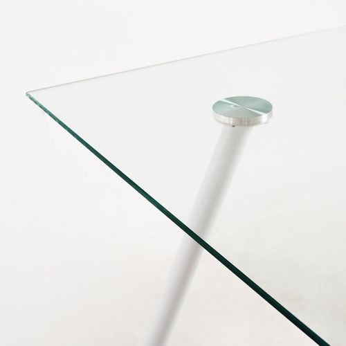 Table verre trempé et pieds métal blanc Barrio 125 cm - Photo n°3; ?>