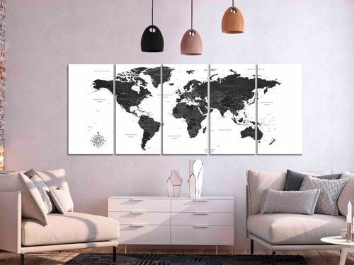 Tableau Black and White Map (5 Parts) Narrow - Photo n°2; ?>