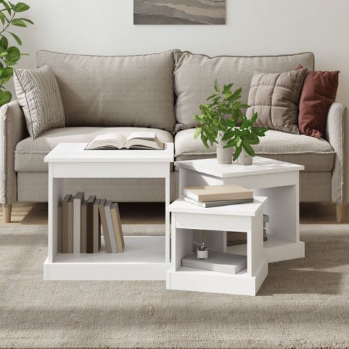 Tables basses 3 pcs blanc bois d'ingénierie - Photo n°2; ?>