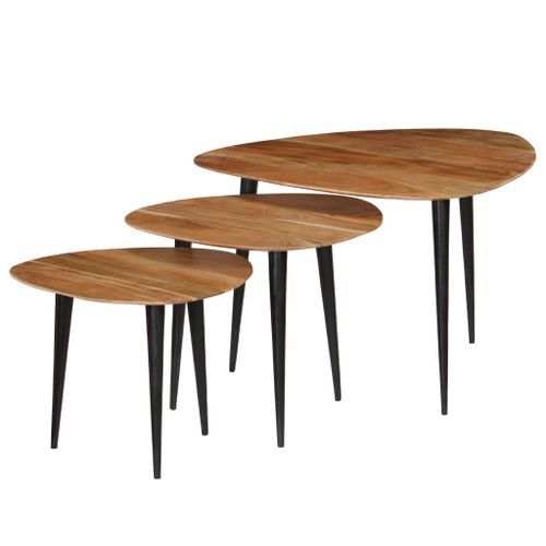 Tables basses 3 pcs Bois d'acacia massif 2 - Photo n°3; ?>