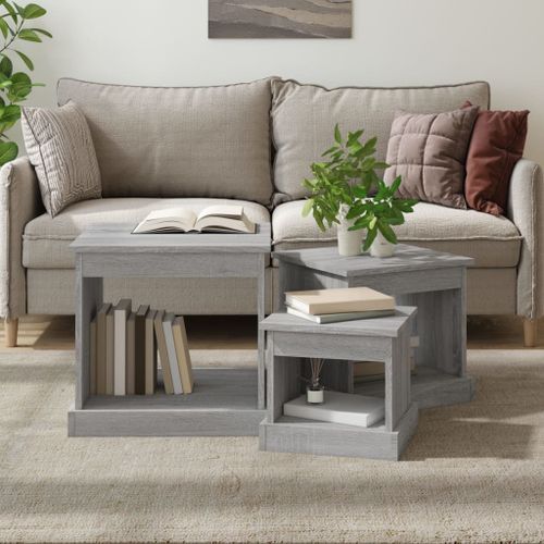 Tables basses 3 pcs sonoma gris bois d'ingénierie - Photo n°2; ?>