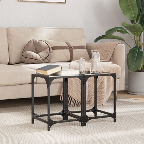 Tables basses avec dessus en verre noir 2 pcs 30x30x40 cm acier - Photo n°3; ?>