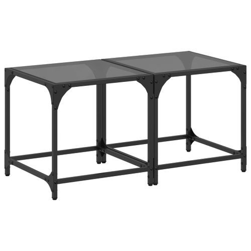 Tables basses avec dessus en verre noir 2 pcs 40x40x40 cm acier - Photo n°2; ?>