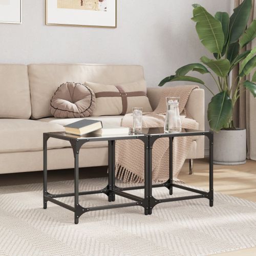 Tables basses avec dessus en verre noir 2 pcs 40x40x40 cm acier - Photo n°3; ?>