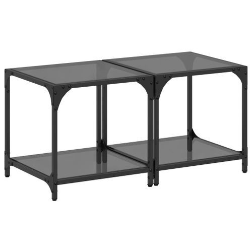 Tables basses avec dessus en verre noir 2 pcs 40x40x40 cm acier - Photo n°2; ?>