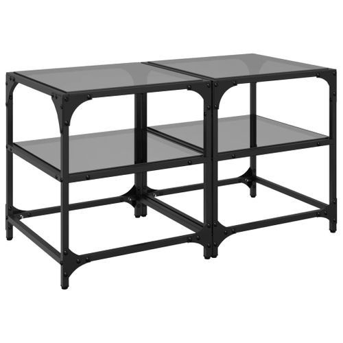 Tables basses avec dessus en verre noir 2 pcs 40x40x45 cm acier - Photo n°2; ?>