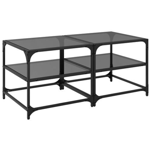 Tables basses avec dessus en verre noir 2 pcs 50x50x45 cm acier - Photo n°2; ?>