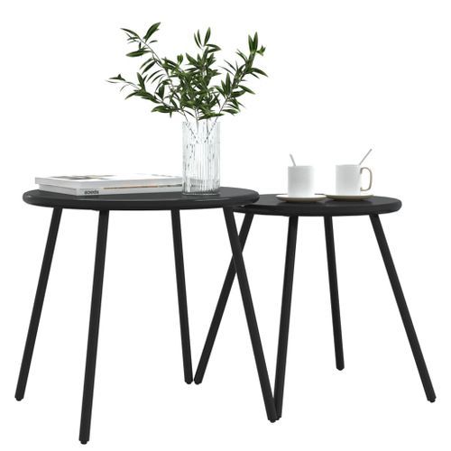 Tables basses de jardin 2pcs rondes noir acier enduit de poudre - Photo n°3; ?>