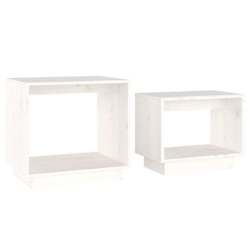 Tables basses gigognes 2 pcs Blanc Bois de pin massif - Photo n°2; ?>