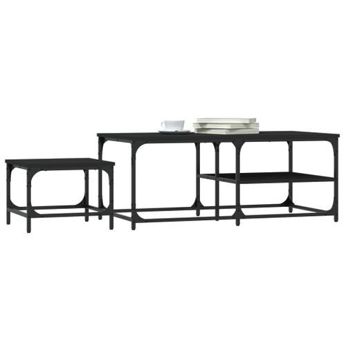 Tables basses gigognes 2 pcs noir bois d'ingénierie - Photo n°3; ?>