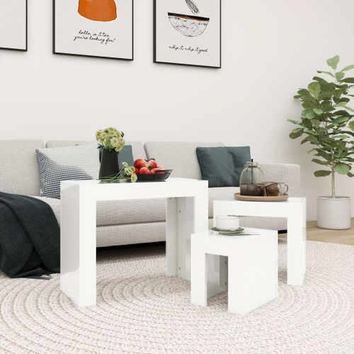 Tables basses gigognes 3 pcs Blanc brillant - Photo n°2; ?>