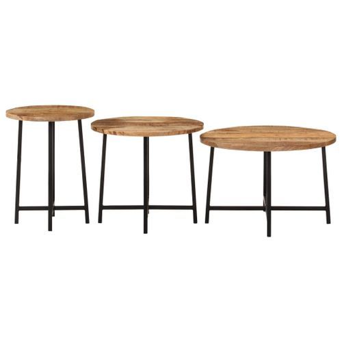 Tables basses gigognes 3 pcs bois massif de manguier et fer - Photo n°2; ?>