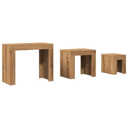 Tables basses gigognes 3 pcs chêne artisanal bois d'ingénierie - Photo n°2; ?>