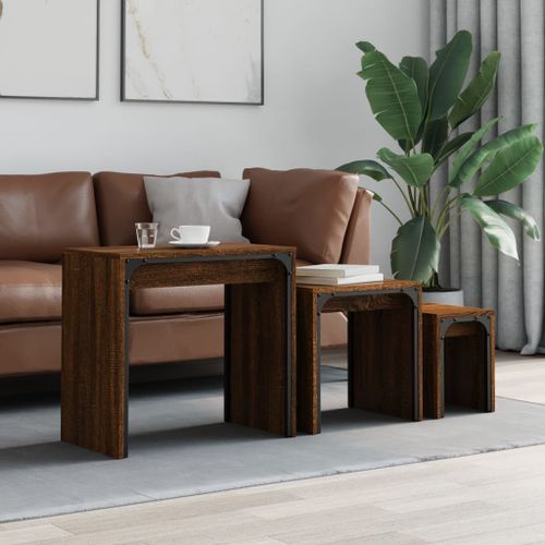 Tables basses gigognes 3 pcs chêne marron bois d'ingénierie - Photo n°2; ?>