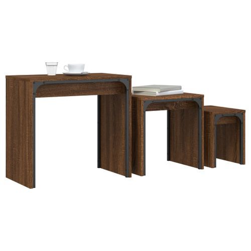 Tables basses gigognes 3 pcs chêne marron bois d'ingénierie - Photo n°3; ?>