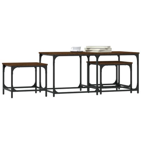 Tables basses gigognes 3 pcs chêne marron bois d'ingénierie - Photo n°3; ?>