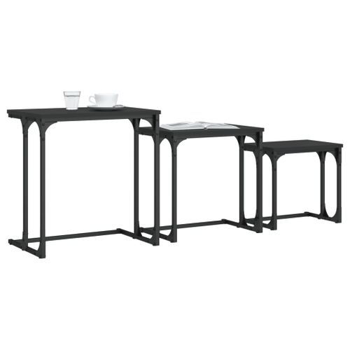 Tables basses gigognes 3 pcs noir bois d'ingénierie - Photo n°3; ?>