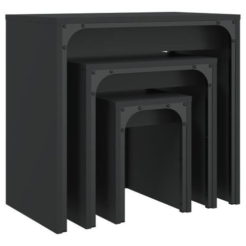 Tables basses gigognes 3 pcs noir bois d'ingénierie - Photo n°2; ?>