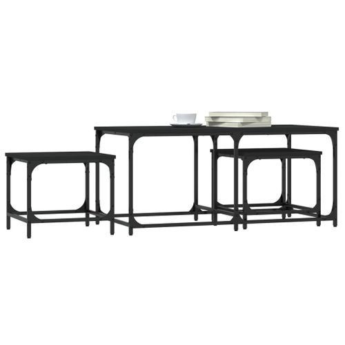 Tables basses gigognes 3 pcs noir bois d'ingénierie - Photo n°3; ?>