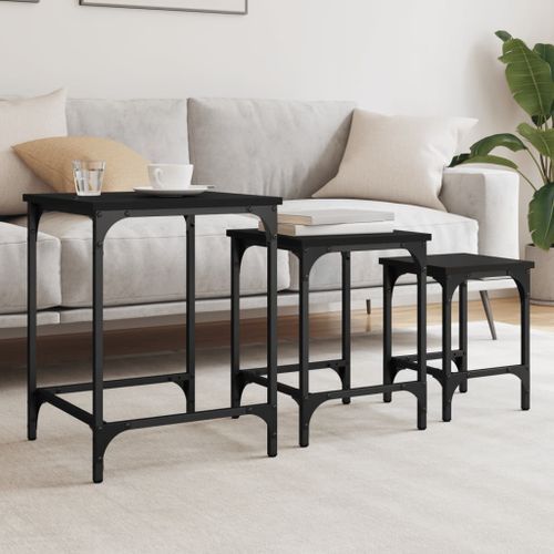 Tables basses gigognes 3 pcs noir bois d'ingénierie - Photo n°2; ?>