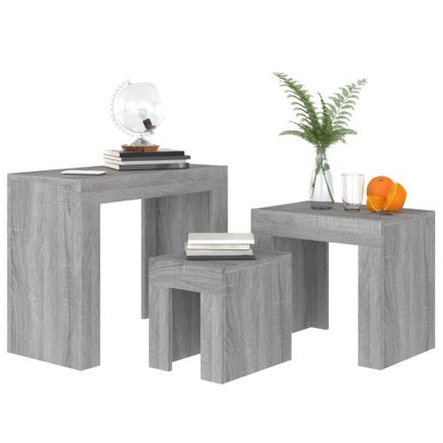 Tables basses gigognes 3 pcs sonoma gris bois d'ingénierie - Photo n°3; ?>