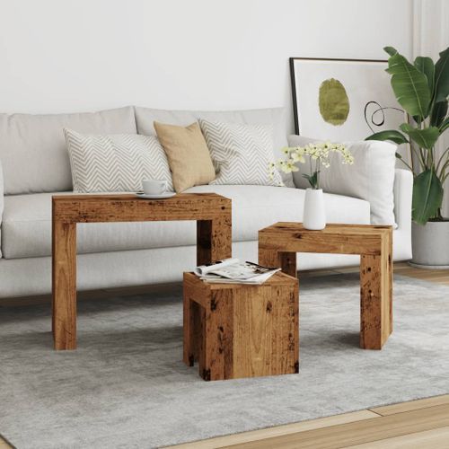 Tables basses gigognes 3 pcs vieux bois bois d'ingénierie - Photo n°3; ?>