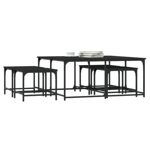 Tables basses gigognes 5 pcs noir bois d'ingénierie - Photo n°3; ?>