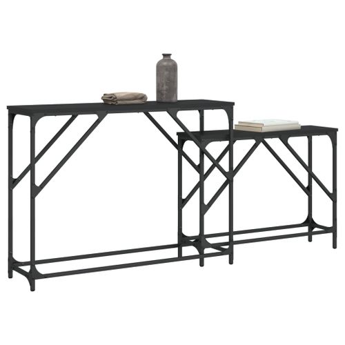 Tables console gigognes 2 pcs noir bois d'ingénierie - Photo n°3; ?>
