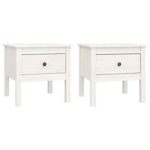 Tables d'appoint 2 pcs Blanc 50x50x49 cm Bois massif de pin - Photo n°2; ?>