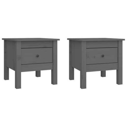 Tables d'appoint 2 pcs Gris 40x40x39 cm Bois massif de pin - Photo n°2; ?>