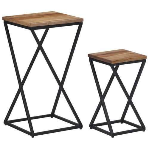 Tables d'appoint 2 pcs teck de récupération massif - Photo n°3; ?>