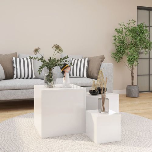 Tables d'appoint 3 pcs Blanc brillant - Photo n°2; ?>