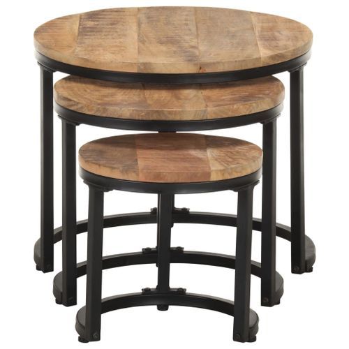 Tables d'appoint 3 pcs Bois de manguier brut - Photo n°2; ?>