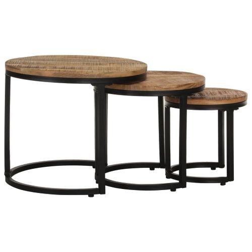 Tables d'appoint 3 pcs Bois de manguier brut - Photo n°3; ?>