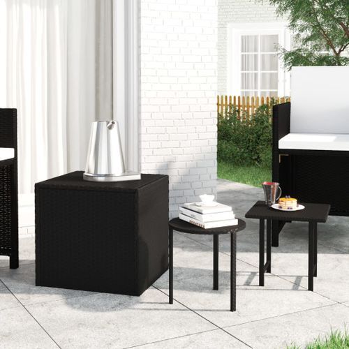 Tables d'appoint 3 pcs noir résine tressée - Photo n°2; ?>