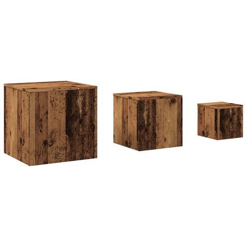 Tables d'appoint 3 pcs vieux bois bois d'ingénierie - Photo n°2; ?>