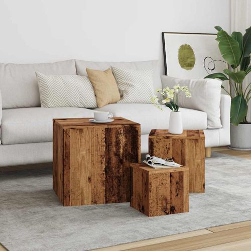 Tables d'appoint 3 pcs vieux bois bois d'ingénierie - Photo n°3; ?>