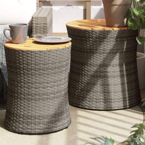 Tables d'appoint de jardin 2 pcs dessus en bois gris poly rotin - Photo n°2; ?>