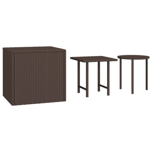 Tables d'appoint de jardin 3 pcs marron résine tressée - Photo n°2; ?>