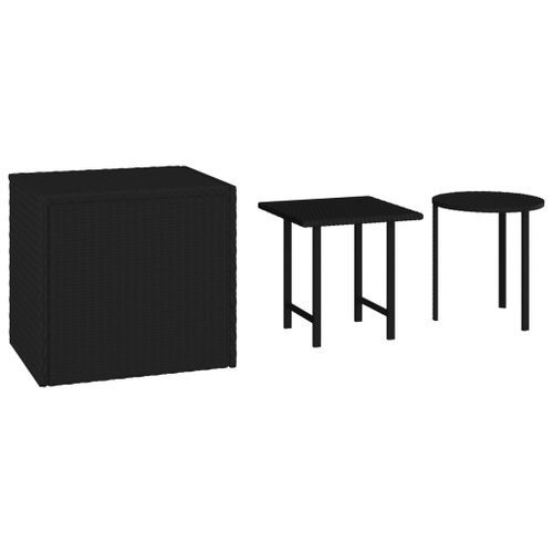 Tables d'appoint de jardin 3 pcs noir résine tressée - Photo n°2; ?>