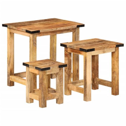 Tables d'appoint gigognes 3 pcs bois de manguier massif brut - Photo n°2; ?>