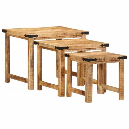 Tables d'appoint gigognes 3 pcs bois de manguier massif brut - Photo n°2; ?>