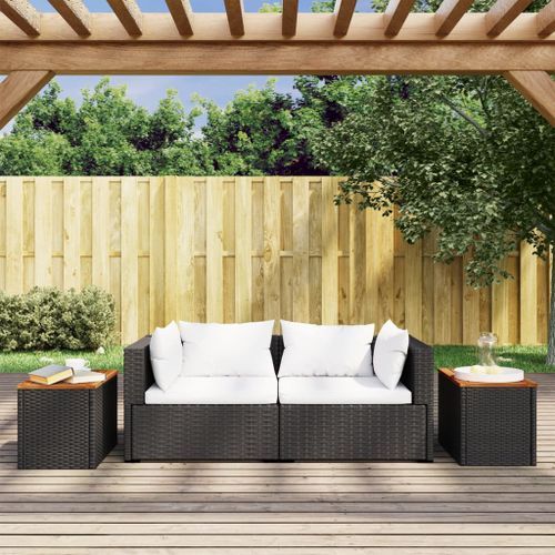 Tables d'appoint jardin 2pcs noir 55x34x37 cm rotin bois massif - Photo n°3; ?>