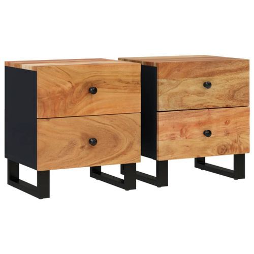 Tables de chevet 2 pcs 40x33x46 cm Bois d'acacia massif - Photo n°2; ?>